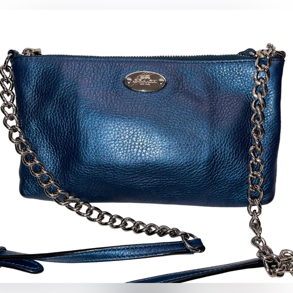 Coach - blue crossbody bag - silver chain and leather strap
